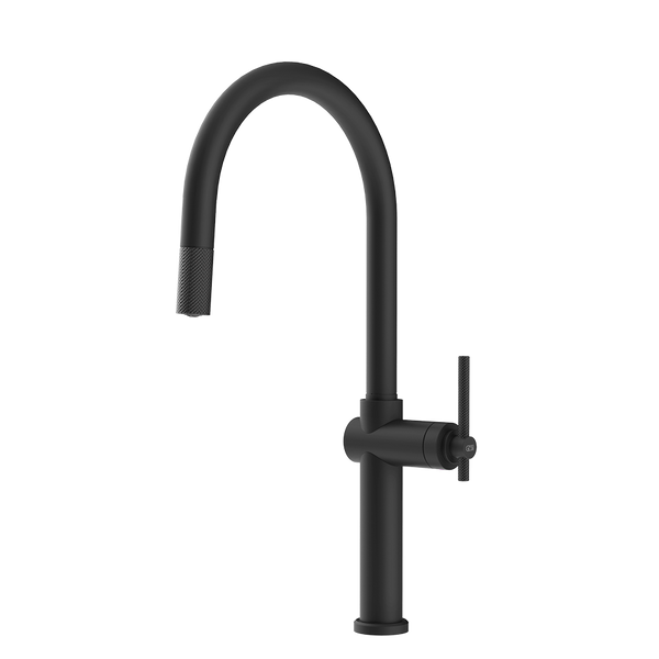 Gessi Habito keukenmengkraan met gebogen uitloop en uittrekbare handdouche Mat Zwart