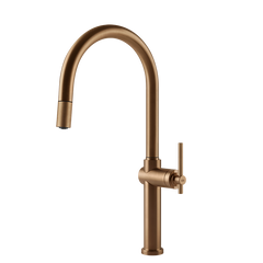 Gessi Habito keukenmengkraan met gebogen uitloop en uittrekbare handdouche Warm Brons Geborsteld
