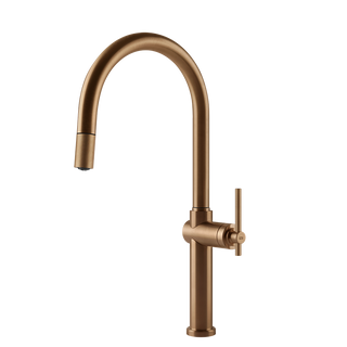 Gessi Habito keukenmengkraan met gebogen uitloop en uittrekbare handdouche Warm Brons Geborsteld