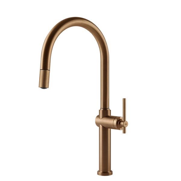 Gessi Habito keukenmengkraan met gebogen uitloop en uittrekbare handdouche Warm Brons Geborsteld