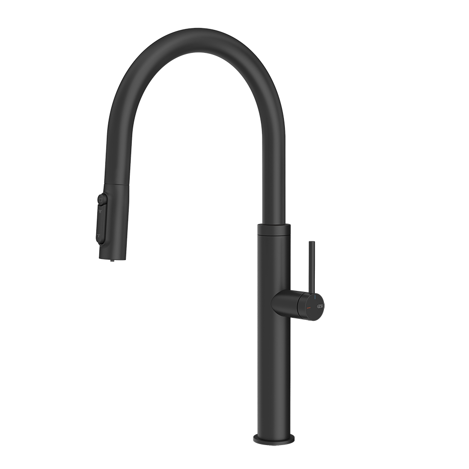 Gessi 316 filterwaterkraan met gebogen uitloop en uittrekbare 2-straals handdouche Mat Zwart