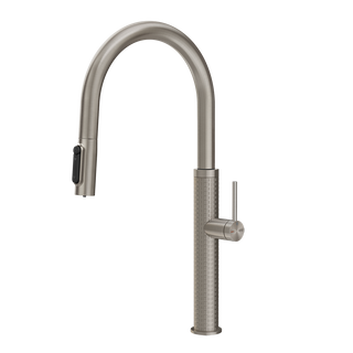 Gessi 316 Meccanica filterwaterkraan met gebogen uitloop en uittrekbare 2-straals handdouche Staal Geborsteld
