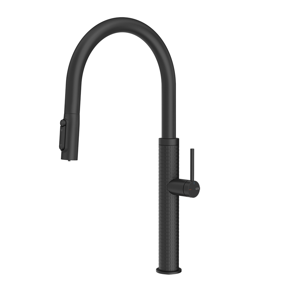 Gessi 316 Meccanica filterwaterkraan met gebogen uitloop en uittrekbare 2-straals handdouche Mat Zwart