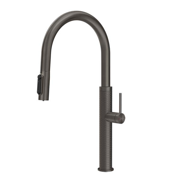Gessi 316 Meccanica filterwaterkraan met gebogen uitloop en uittrekbare 2-straals handdouche Zwart Metaal Geborsteld