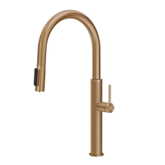 Gessi 316 Meccanica filterwaterkraan met gebogen uitloop en uittrekbare 2-straals handdouche Warm Brons Geborsteld