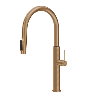Gessi 316 Meccanica filterwaterkraan met gebogen uitloop en uittrekbare 2-straals handdouche Warm Brons Geborsteld