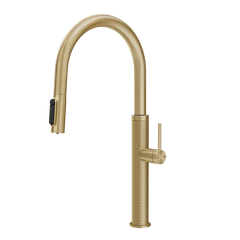 Gessi 316 Meccanica filterwaterkraan met gebogen uitloop en uittrekbare 2-straals handdouche Messing Geborsteld