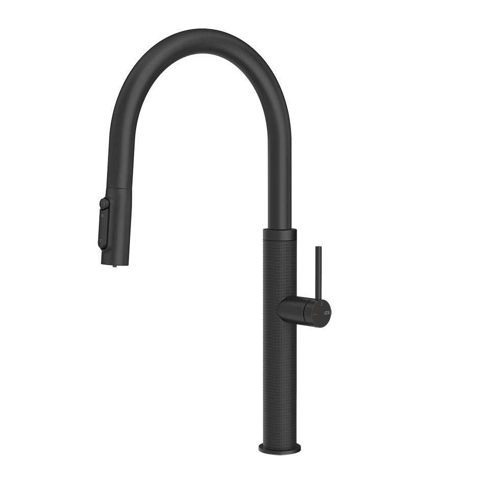Gessi 316 Cesello filterwaterkraan met gebogen uitloop en uittrekbare 2-straals handdouche Mat Zwart