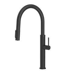 Gessi 316 Cesello filterwaterkraan met gebogen uitloop en uittrekbare 2-straals handdouche Mat Zwart