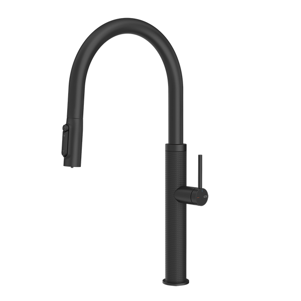 Gessi 316 Cesello filterwaterkraan met gebogen uitloop en uittrekbare 2-straals handdouche Mat Zwart