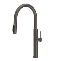 Gessi 316 Cesello filterwaterkraan met gebogen uitloop en uittrekbare 2-straals handdouche Zwart Metaal Geborsteld