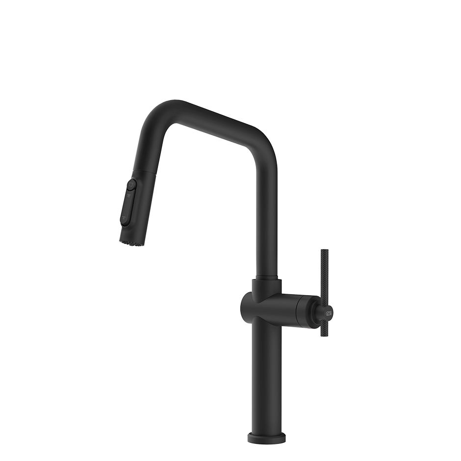 Gessi Habito Diamantato filterwaterkraan met U-uitloop en uittrekbare 2-straals handdouche Mat Zwart