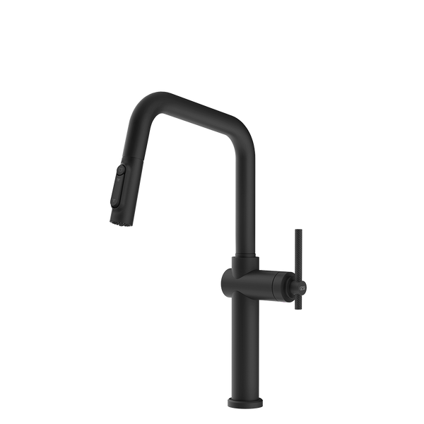 Gessi Habito Diamantato filterwaterkraan met U-uitloop en uittrekbare 2-straals handdouche Mat Zwart