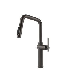 Gessi Habito Diamantato filterwaterkraan met U-uitloop en uittrekbare 2-straals handdouche Zwart Metaal Geborsteld