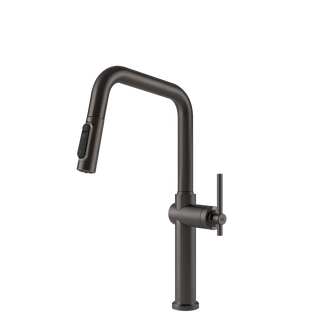 Gessi Habito Diamantato filterwaterkraan met U-uitloop en uittrekbare 2-straals handdouche Zwart Metaal Geborsteld