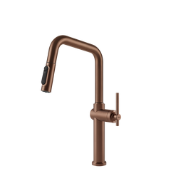 Gessi Habito Diamantato filterwaterkraan met U-uitloop en uittrekbare 2-straals handdouche Geborsteld Koper