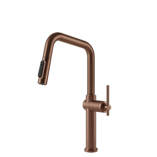 Gessi Habito Diamantato filterwaterkraan met U-uitloop en uittrekbare 2-straals handdouche Geborsteld Koper