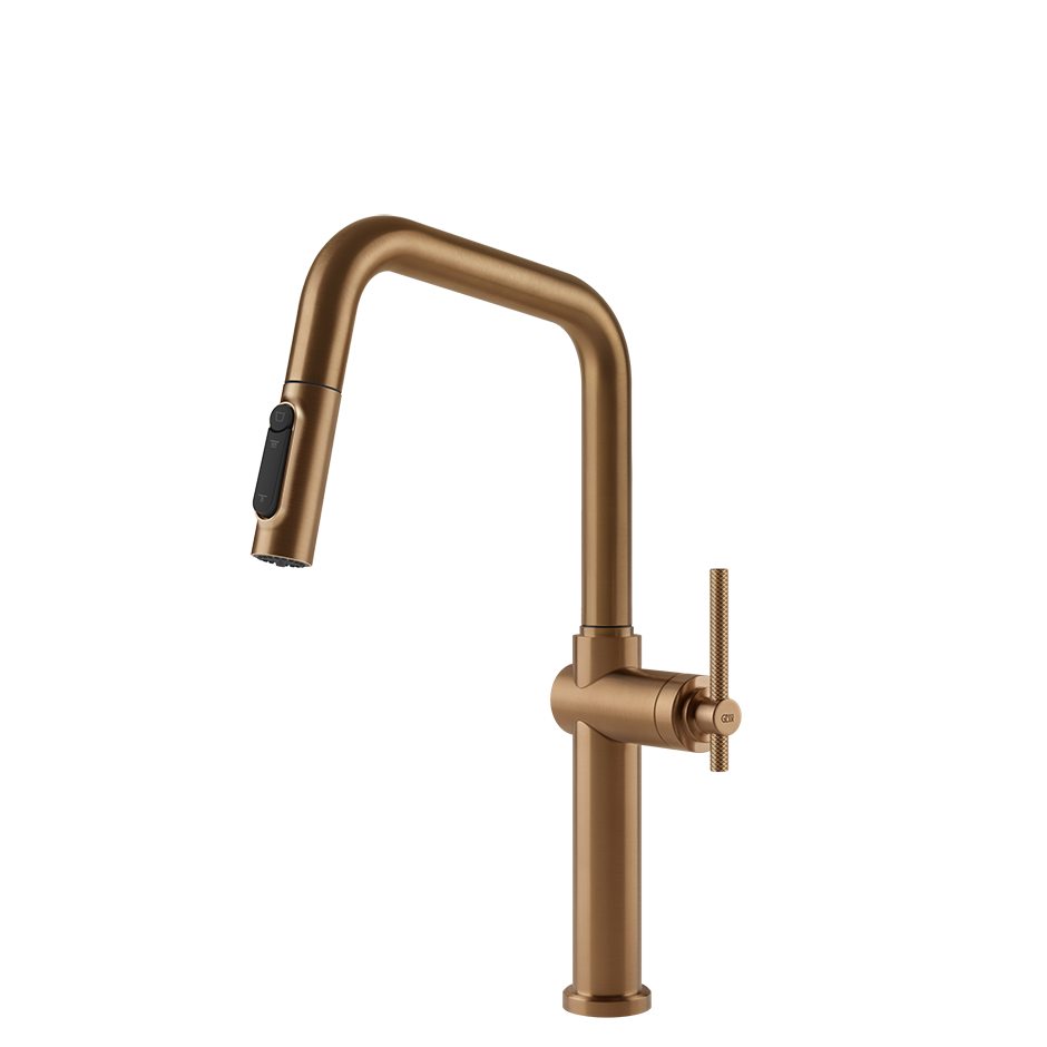 Gessi Habito Diamantato filterwaterkraan met U-uitloop en uittrekbare 2-straals handdouche Warm Brons Geborsteld