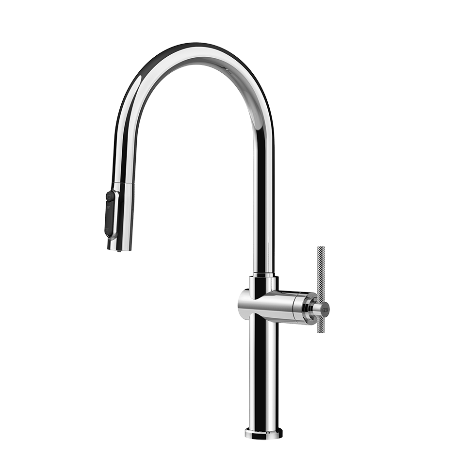 Gessi Habito Diamantato filterwaterkraan met gebogen uitloop en uittrekbare 2-straals handdouche Chroom