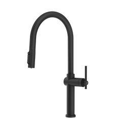 Gessi Habito Diamantato filterwaterkraan met gebogen uitloop en uittrekbare 2-straals handdouche Mat Zwart