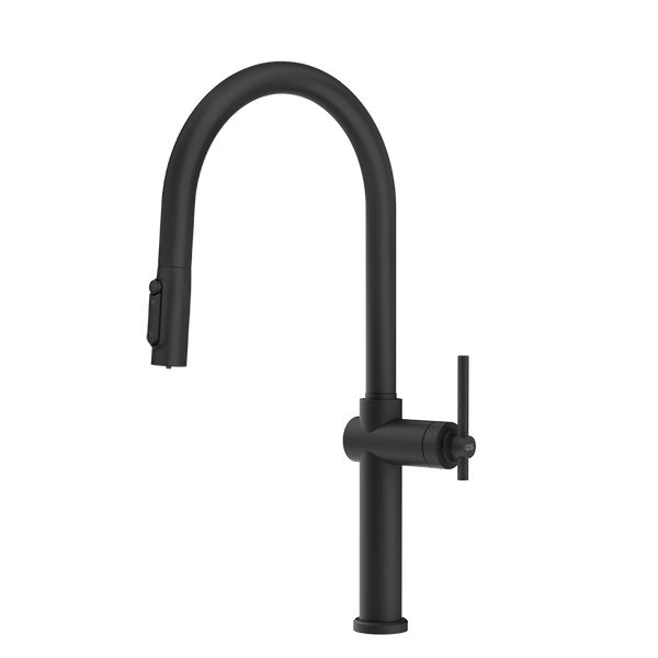 Gessi Habito Diamantato filterwaterkraan met gebogen uitloop en uittrekbare 2-straals handdouche Mat Zwart