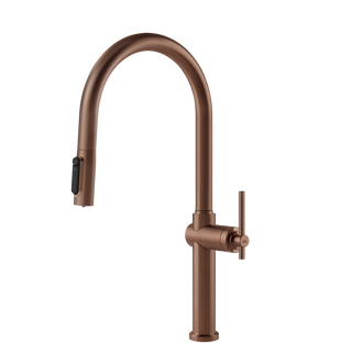 Gessi Habito Diamantato filterwaterkraan met gebogen uitloop en uittrekbare 2-straals handdouche Geborsteld Koper