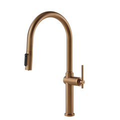Gessi Habito Diamantato filterwaterkraan met gebogen uitloop en uittrekbare 2-straals handdouche Warm Brons Geborsteld