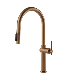Gessi Habito Diamantato filterwaterkraan met gebogen uitloop en uittrekbare 2-straals handdouche Warm Brons Geborsteld
