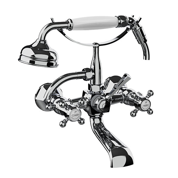 Horus Ascott wand badmengkraan met kruisgrepen en handdouche, hartafstand 150 mm 62.414