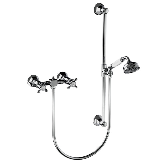 Horus Ascott opbouw douchemengkraan met Astoria-kruisgrepen, glijstang en handdouche, hartafstand 150 mm 20.516