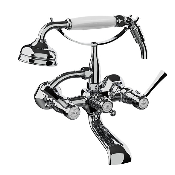 Horus Ascott wand badmengkraan met hendels en handdouche, hartafstand 150 mm 65.414