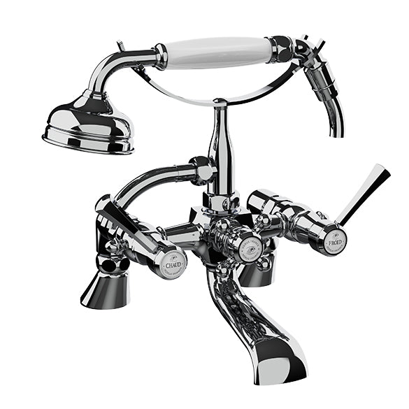 Horus Ascott badrandmengkraan met hendels en handdouche, hartafstand 150 mm 65.485