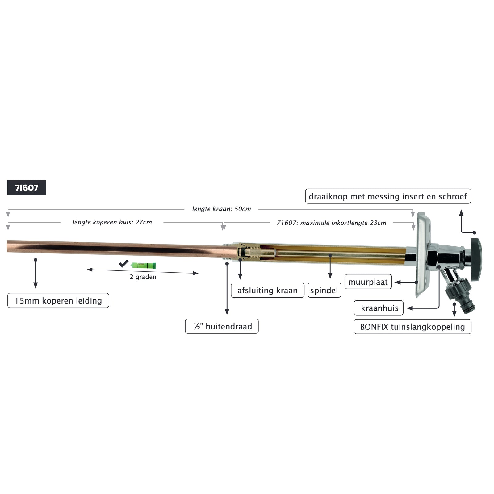 Bonfix luxe vorstvrije gevelkraan Max. inkortbaar tot 23cm 71607