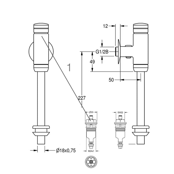 Aqua Aqualine urinal flusher 1/2 surface-mounted chrome