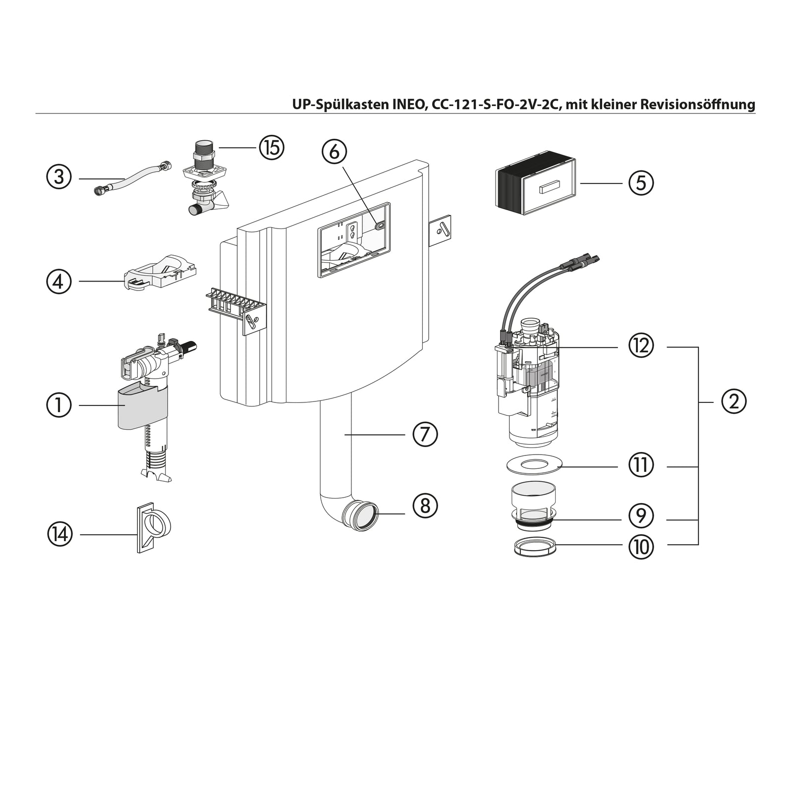 Sanit onderdelen INEO inbouw reservoir met kleine opening CC-121-S-FO-2V-2C