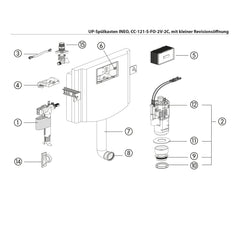 Sanit onderdelen INEO inbouw reservoir met kleine opening CC-121-S-FO-2V-2C