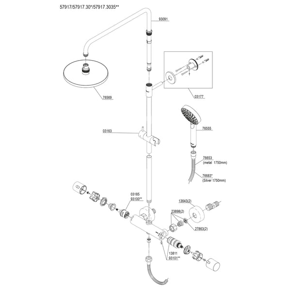Damixa Hilina Shower system with diverter Article number 57917.00 / 57918.00