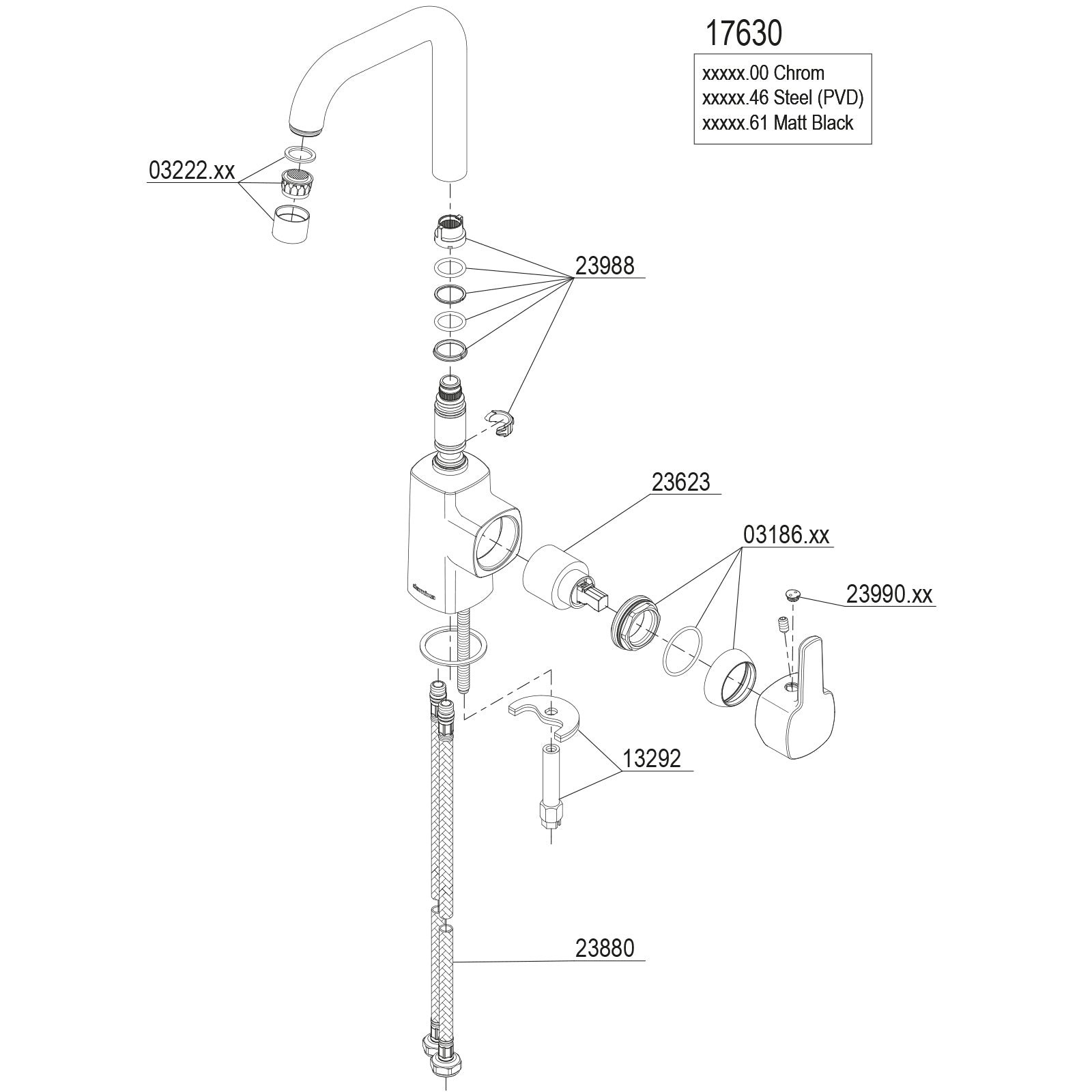 Damixa Pine wastafelmengkraan 1-greeps hoge uitloop z. waste Chroom