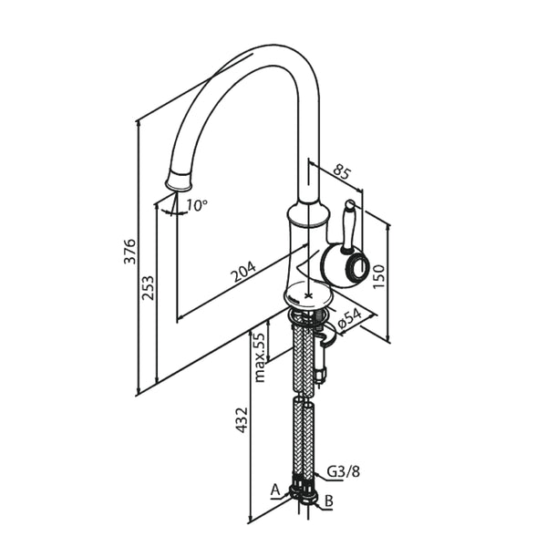 Damixa onderdelen Tradition keukenmengkraan 1-greeps hoge c-uitloop Chroom 3706900