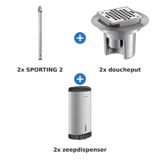 Delabie douche-opstelling elektronisch 2 douches SPORTING 2 op netspanning aluminium - overzicht