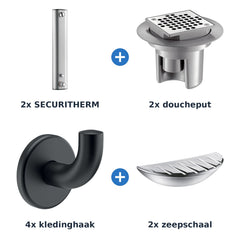 Delabie douche-opstelling thermostatisch 2 douches SECURITHERM aluminium met mat zwart - overzicht