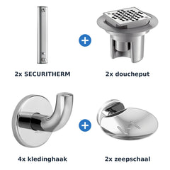Delabie douche-opstelling thermostatisch 2 douches SECURITHERM aluminium met RVS glanzend - overzicht
