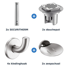 Delabie douche-opstelling thermostatisch 2 douches SECURITHERM aluminium met RVS mat - overzicht