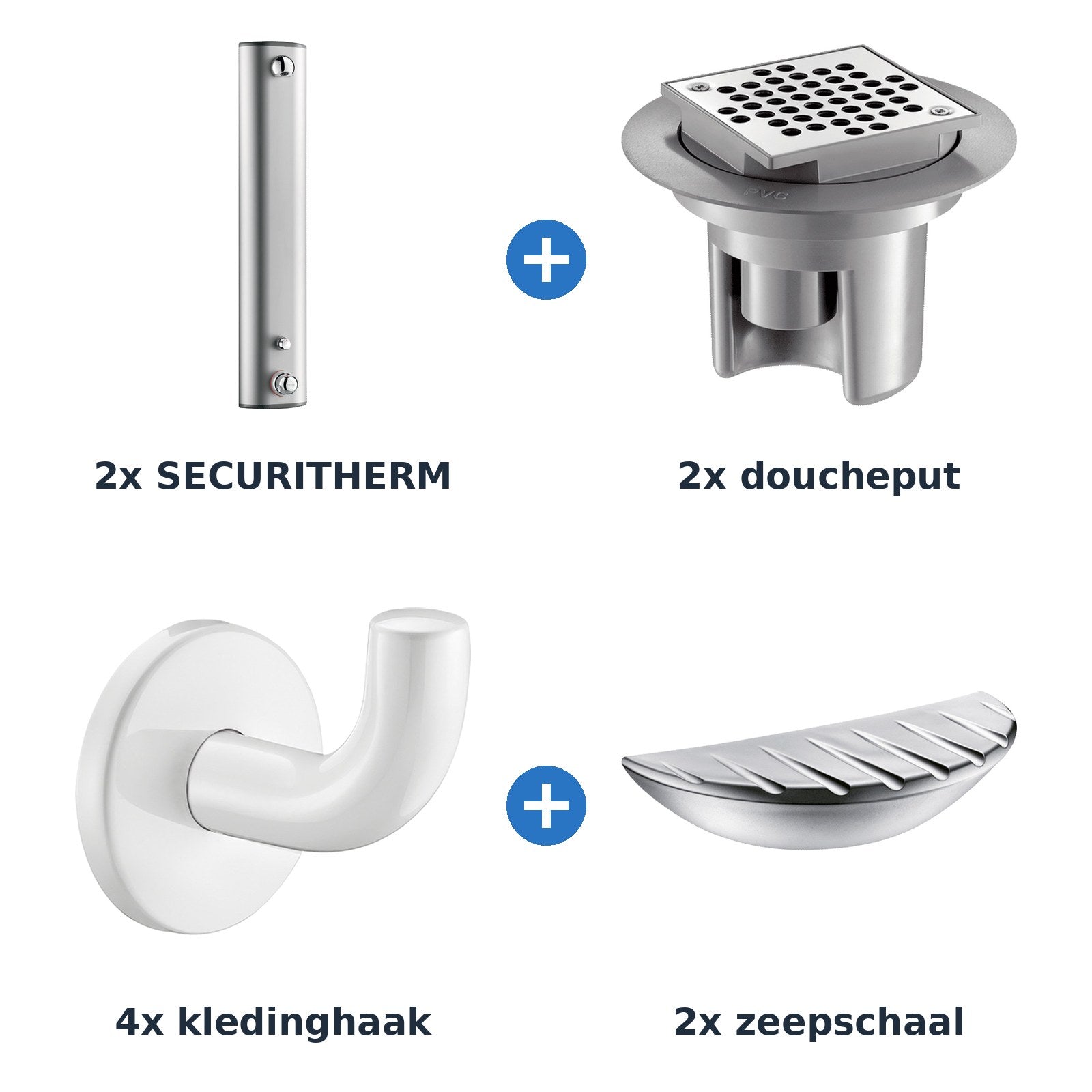 Delabie douche-opstelling thermostatisch 2 douches SECURITHERM aluminium met wit - overzicht