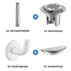 Delabie douche-opstelling thermostatisch 2 douches SECURITHERM aluminium met wit - overzicht