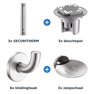 Delabie douche-opstelling thermostatisch 3 douches SECURITHERM aluminium met RVS mat - overzicht