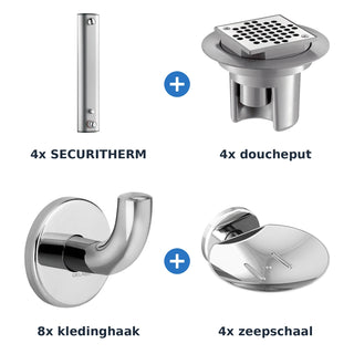 Delabie douche-opstelling thermostatisch 4 douches SECURITHERM aluminium met RVS glanzend - overzicht