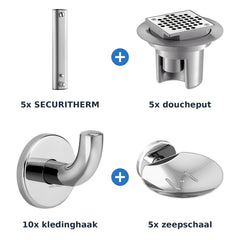 Delabie douche-opstelling thermostatisch 5 douches SECURITHERM aluminium met RVS glanzend - overzicht