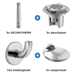 Delabie douche-opstelling thermostatisch 5 douches SECURITHERM aluminium met RVS glanzend - overzicht