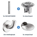 Delabie douche-opstelling thermostatisch 5 douches SECURITHERM aluminium met RVS mat - overzicht